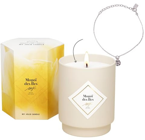 MY JOLIE CANDLE - Duftkerze Monoï des Isles – Schmuckstück Überraschung Armband Silber – Geschenk für Damen Mama – natürliches pflanzliches Wachs – französischer Duft – Baumwolldocht