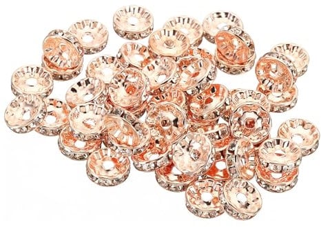 PATIKIL 10mm Spacer Beads, 100pcs Bead Spacers Rondelle Spacer Beads Rhinestone Small Round Bulk Glass Beads Crystal for Making DIY, Rose Gold