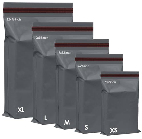 125 Assorted Mixed Grey Mailing Poly Postal Self Seal Bags 5 Sizes 25 from Each iSOUL Extra Small to Large Postage Packaging Assorted Mailers Posting Shipping Post Parcels Package Bags