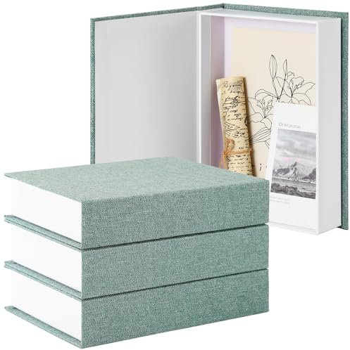 Tioncy Lot de 3 boîtes à livres décoratives modernes – Faux livres en lin pour bibliothèque et table basse – Bricolage (vert, 21 x 15 x 4 cm)