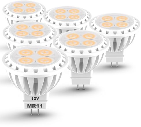 ALIDE 3W MR11 LED Light Bulbs, 12v 20w 35w Replacement, Low Voltage Fiber Optics Christmas Tree Outdoor Landscape Bulb, G4/GU4/GZ4 Bi-Pin Base, Soft Warm White 2700K, Non-Dimmable, 6Pack