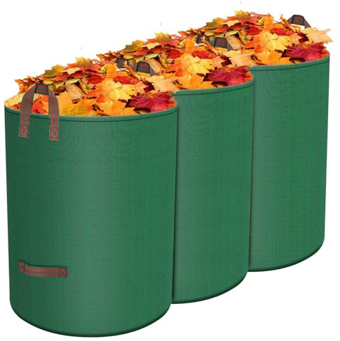 Sacs de Jardin 3 x 500L, Sac de Jardin en Polypropylène Extrêmement Robuste (PP),Sac Déchets Verts, Big Bag avec Poignées, Étanche, Pliable et Réutilisable, Pour la cour, piscine, jardin (3x 500L)