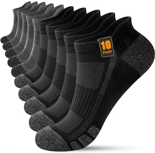 FORVEVO 10 Paar Sneaker Socken Herren 43-46, Sportsocken Damen Baumwolle Kurz Laufsocken Atmungsaktive,für Laufen Tägliche (Schwarz&Grau)