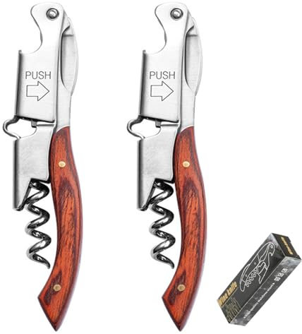 Cuchillo de Camarero, Abridor de 3 in 1 Para Vino y Cerveza, Mango de Caoba, Adecuado para Barman y Camareros (Square wood)
