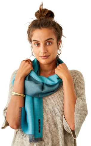 Apikuna® Doubleface Schal aus 70% Baby Alpaka & 30% Seide (200x45cm, Petrolblau) – Elegantes Damen-Tuch, seidig glänzend, weich und leicht für jede Jahreszeit