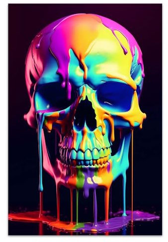 COTAIL Ungerahmte Leinwand-Wandkunst für Schlafzimmer, Büro, Wanddekoration, 45,7 x 30,5 cm, bunte Totenkopf-Wanddekorationen für Wohnzimmer, Malerei, Bilder, Kunstwerke für moderne Poster, Drucke,
