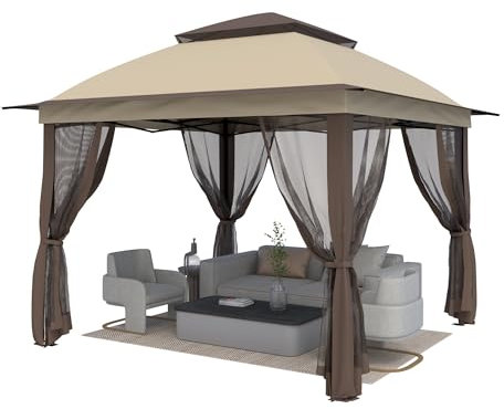 Gazebo para exteriores de 11 x 11 pies, glorieta desplegable para patio con 4 paredes laterales, mosquitera, carpa resistente con techos de doble aire para patios traseros, patios, cubiertas,