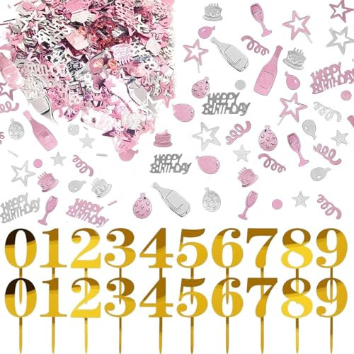 30g BirthdSet Cake Topper Happy Birthday Confetti, 0-9 Number For Cake Topper Number Cake Topper, Rose Gold Birthday Confetti Party Decorations Table Decor Cards Sprinkles