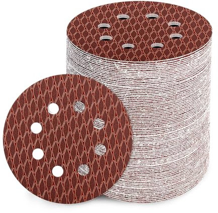 GEOGIEEW 90PCS 125mm Sanding Discs Pads, 5 Inch 8 Hole Hook and Loop 320 Grit Sandpaper for Wood for Random Orbital Sander
