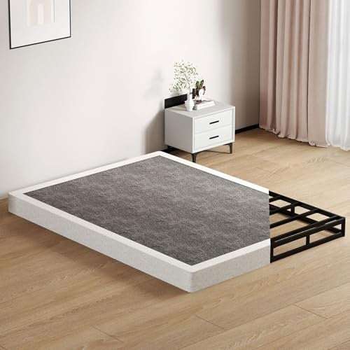 SHOANED Boxspringbett für King-Size-Betten, 12,7 cm, niedriges Profil, geräuscharm, strapazierfähig, Metall-Basics, Bettgestell mit sauberem Stoffbezug, einfache Montage