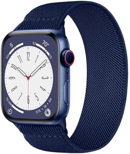 CeMiKa Solo Loop Compatible avec Bracelets Apple Watch 40mm 42mm 41mm 38mm Femme Homme, Tressé Nylon Souple Élastique Stretch Sport pour iWatch Serie 10 9 8 7 SE 6 5 4 3 Ultra 2 1, S,Bleu marine