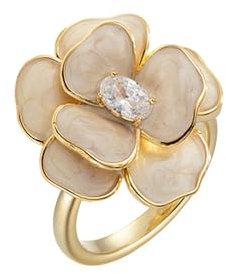 IMINI Eleganter Kamelienblüten Ring für Damen Mädchen CZ Diamant Blumen Statement Ring Offenes Wickel Fingerband Hochzeitstag Versprechensringe Zierlicher Schmuck (Weiß)