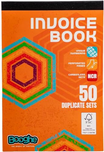 Booghe Invoice Duplicate Book – Carbonless NCR Copies, 50 Sequentially Numbered Sets, 137 x 203mm, Perforated Pages, FSC Paper – Ideal for Business & Sales - Single