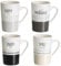 LOLAhome Juego de 4 tazas mug grandes para desayuno con frases motivadoras blancas y negras de cerámica de 370 ml