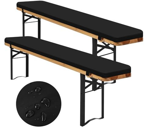 2er-Pack bierzeltgarnitur auflage, Bierbankauflage gepolstert für Bierzeltgarnitur 220x25x2cm bierbank auflagen, XL Waschbare auflagen bierzeltgarnitur für Partyzeltgarnitur(schwarz, wasserdicht)