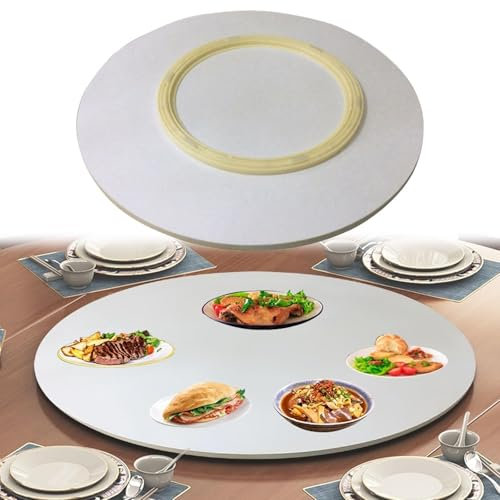 Plateau De Service Rotatif Lazy Susan En Bois Rond, Ø 50cm 60cm 70cm 80cm 90cm Grand Plateau Tournante Pour Table À Manger, Assiette De Service 360° Rotative, Avec Roulement Silencieux(Beige,Ø70cm)
