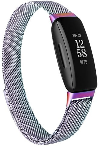 Mugust Metal Straps for Fitbit Inspire 2/HR/Ace 2, Stainless Steel Metal Replacement Bands for Fitbit Fitness Tracker Women Men (Multi-Color)