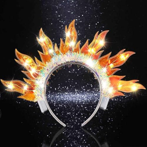UshinyLED Feuer Sonnen Haarreif Leuchtende Flamme Festival Haaraccessoires Damen Funkelnd Kopfschmuck für Karneval