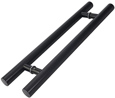 BYEZQYB Gate Hardware Push-Pull Glass Door Handle Black Stainless Steel Round Tube Household Wooden Door Sliding Door Handle, 8/1200X900Mm