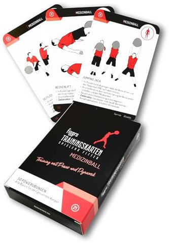 figgrs® Medizinball - 57 Trainingskarten mit 50 Fitness Übungen für wirkungsvollen Muskelaufbau, Stabilisation, Kraftausdauer und Bodyshaping