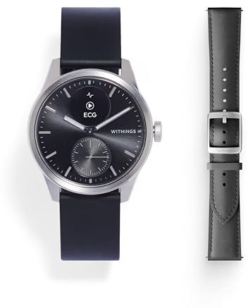 Withings Scanwatch 2 Bundle 42mm Black + Leather Curve Black Silver Buckle Wrist Band