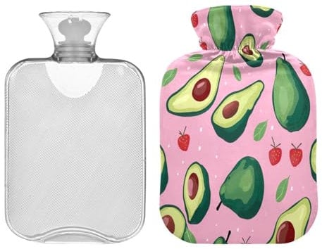 Ewusp Cute Avocado Hot Water Bottle with Cover, 1L Hot Water Bag for Neck Shoulder Pain Relief, Menstrual Cramps, Hand Feet Warmer, Hot Compress and Cold Therapy
