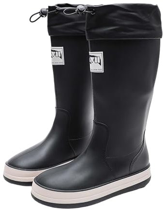 Stivali da passeggio da donna, lunghi, impermeabili, in pelle, altezza al ginocchio, con coulisse, scarpe da lavoro, giardinaggio, per attività all'aperto, giardino, escursionismo, lavoro, Nero , 48