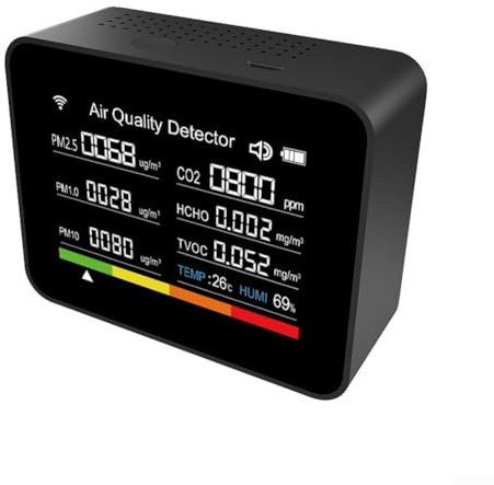 Oniissy Monitor de calidad del aire 13 en 1: datos en tiempo real, alarmas y diseño portátil, monitor de calidad del aire, para monitor de humedad de oficina en casa para dormitorio, sala de estar