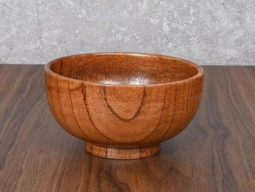 KF Handmade Wooden Cereal Bowls, Zen Style Rice & Miso Soup Bowls, Small Salad Bowl, Perfect for Breakfarst, Snack, Nuts, Candy, Fruit, Food, 5.9'' Diam x 3.2'' High Decorative Bowl