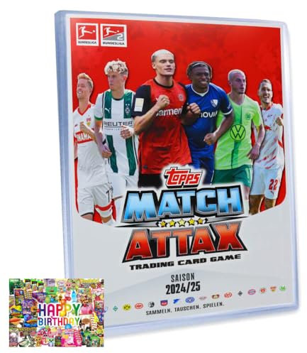 Bundle mit Topps Match Trading Cards - Attax Bundesliga Karten - Saison 2025 - Sammelkarten - 1 Sammelmappe + Exklusive Geburtstagskarte