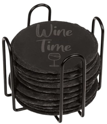 Schiefer Untersetzer Getränkeuntersetzer Glasuntersetzer Bedruckt z.B. mit Prost und Halterung Ø 10 cm 12 Stück Set