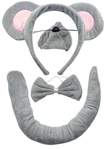 klahh 4Pcs Mouse Costume Set Animal Dress Up Set Mouse Ears Headband Bow Tie Nose and Tail Cute Mouse Outfit for Cosplay Birthday Party