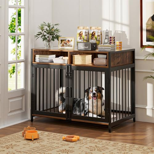 Gimars 94 x 58 x 63 cm Hundemöbelkiste mit Aufbewahrungsschubladen, robuste Hundehütte für den Innenbereich für kleine, mittelgroße und große Hunde, dekorative Haustierbox für den Innenbereich