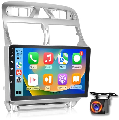 Radio Android para Peugeot 307 2002-2013, estéreo táctil IPS 9 Pulgadas 2+64G con CarPlay & Android Auto inalámbrico, GPS WiFi Bluetooth DSP 32EQ Sonido + cámara Trasera AHD