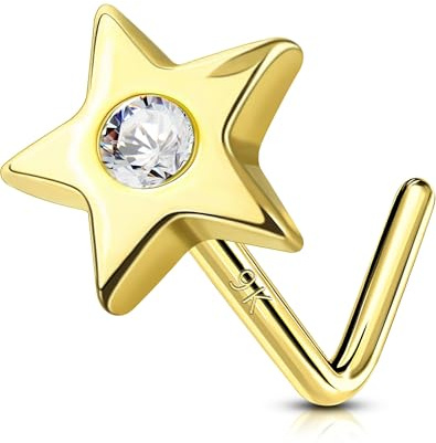 OUFER Body Piercing Nose Stud 20G Nostril Piercing Jewellery 9K Solid Gold Nose Bars Pin Jewelry for Women Men 6MM Nostril Piercing Stud 0.8mm