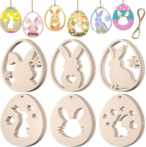24 hölzerne Osterei Anhänger,ostern basteln kinder bemalbare hölzerne Haseneier, hängende Osterdekorationen, hölzerne Anhänger Ornamen