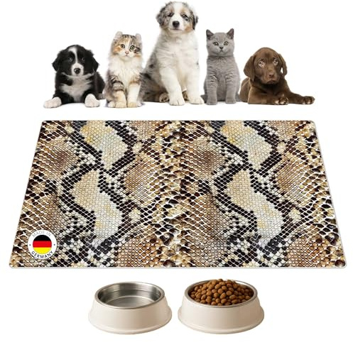 Napfunterlage | Futtermatte für Hunde und Katzen „Schlangenhaut in Cobraoptik“ aus Premium Vinyl - 60x40 cm – rutschhemmend, abwaschbar, reißfest - Made in Germany