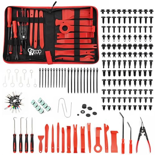 GreenWhim 268Pcs Car Trim Removal Tool Kit, Car Pry Bar Set Door Panel/Radio/Stereo/Terminal Removal Tool Set, Auto Clip Pliers Fastener Remover Plastic Panel Removal Equipment with Storage Bag