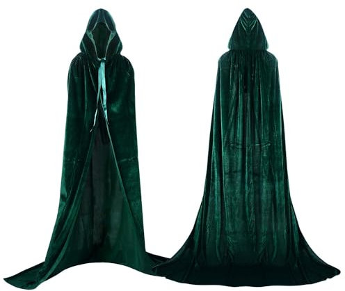 Labellevie Umhang mit Kapuze Lange SAMT Cape Vampir Kostüm Halloween Erwachsener Unisex- Gr. Small, Grün