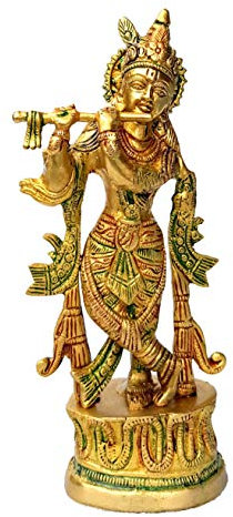 StonKraft 9 Messing Krishna Idol - Messing Kishan Krishna Murli Manohar Kishan Murti Idol Statue Skulptur (9) für Pooja, Haus, Büro, Arbeitsplatz, Geschenke etc Hindu-Gott