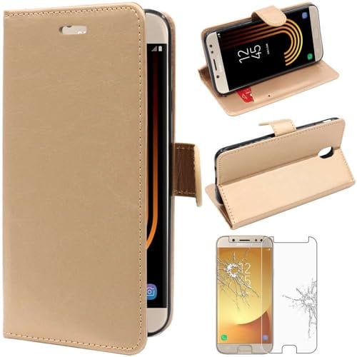 ebestStar - kompatibel mit Samsung Galaxy J5 2017 Hülle SM-J530F Kunstleder Wallet Case Handyhülle (PU Leder), Kartenfächern, Standfunktion, Gold + Panzer Schutz Glas