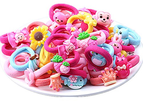 Cuhair Elastische Haarbänder/Haargummis, niedliche Cartoonfiguren, geeignet für kleine Mädchen, für Pferdeschwanz, Haar-Zubehür, 20 Stück