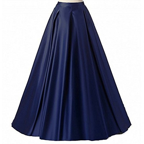 Diydress Jupes longues en satin taille haute avec poches pour femme, Bleu marine, XS