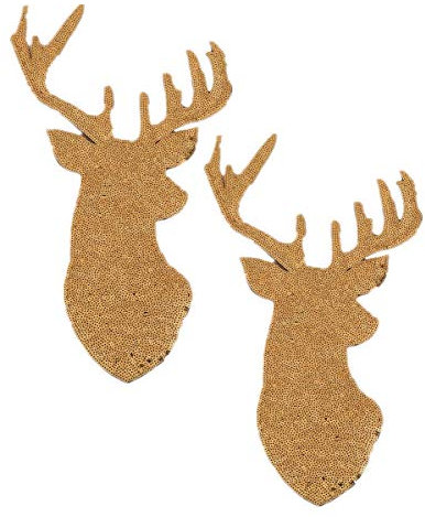 Jumbo-Aufnäher mit Hirschkopf, zum Aufbügeln oder Aufnähen, Paillettenapplikationen für DIY-Motive, Familie, Weihnachten, Tops, Heimdekoration (Gold), 2 Stück