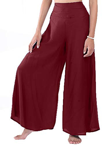 Lofbaz Damen weites Bein Palazzo Hose Yoga Salon Hippie Haremshose Hosen - Feste Rot - L