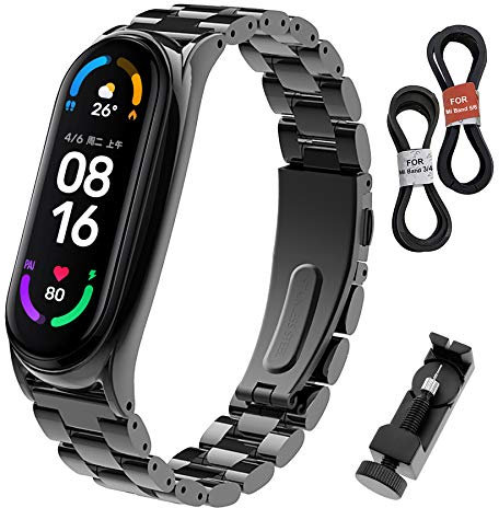 BDIG Mi band 6 Cinturino In Acciaio Inossidabile Braccialetto di Ricambio per Xiaomi Mi Band 5 Smart Cinturino Miband 4/3 Braccialetto (Activity Tracker non incluso) (Metal Nero)