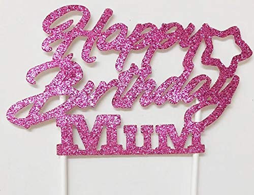 AILEXI Handgemachte 1 Count Glitter Kuchen Dekoration Topper - Alles Gute zum Geburtstag Mama Rose Red