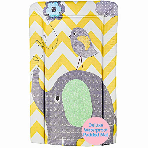 Callowesse Baby Changing Mat 76x45cm. Waterproof, Wipe Clean, Raised Edges, Portable and Foldable – Elephant Chevron Design
