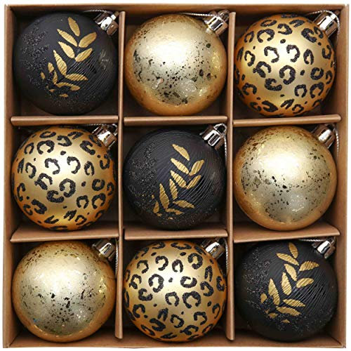 Valery Madelyn 9pcs 6cm Black & Gold Christmas Ball Ornaments for Tree Decorations
