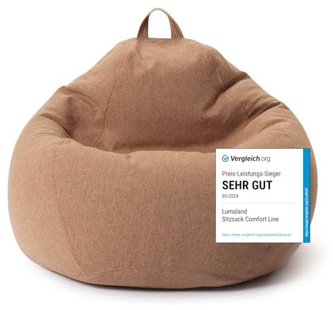 Lumaland Sitzsack Comfort Line | Indoor Beanbag 70x80x50cm mit mehr als 1 Mio. anpassbaren EPS-Perlen | Weiches & Komfortables Bodenkissen | Sessel für Kinder & Erwachsene | 120 L Volumen [Braun]